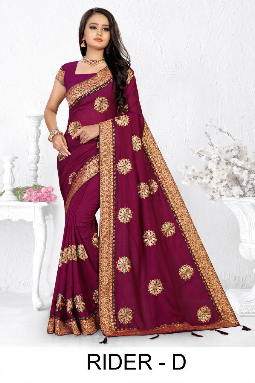 Ronisha Rider Latest Fancy  Fastive Wear Designer Vichitra Silk Saree Collection